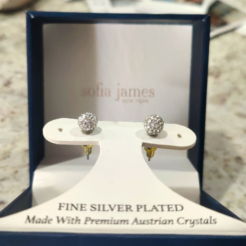 Sophia James New York Clear Crystal Earrings Silver Plated